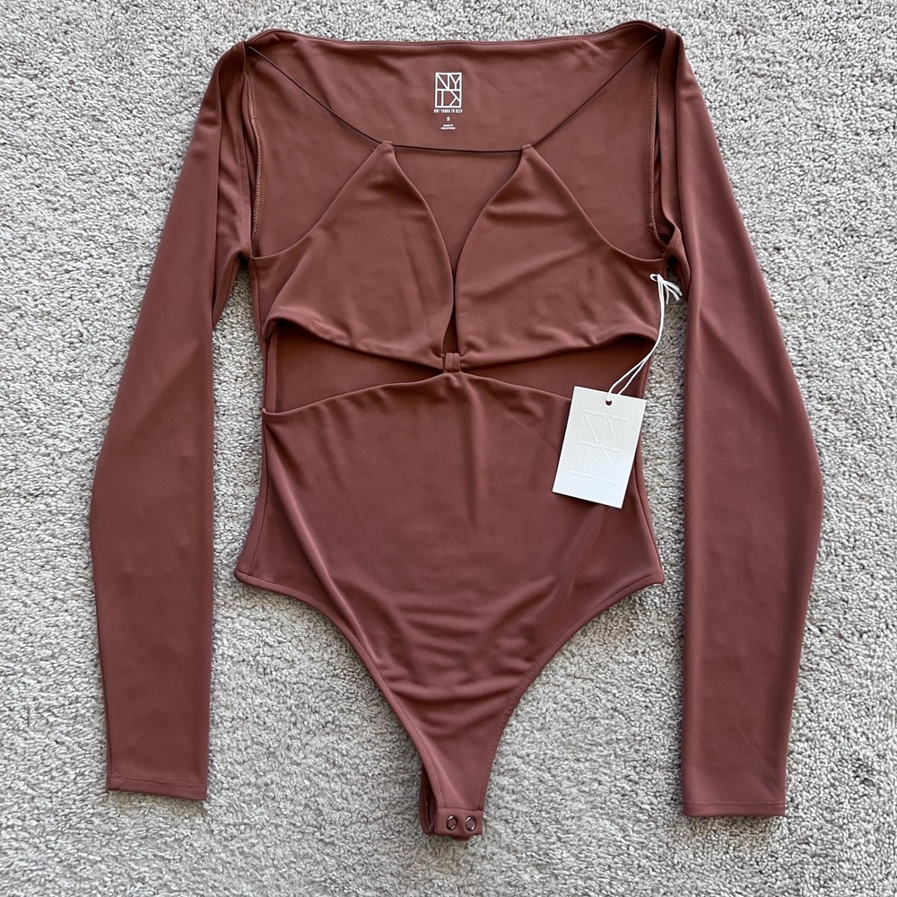 Not Yours To Keep Long Sleeve Bodysuit Womens S Dusty Pink Cutout Lined Stretch